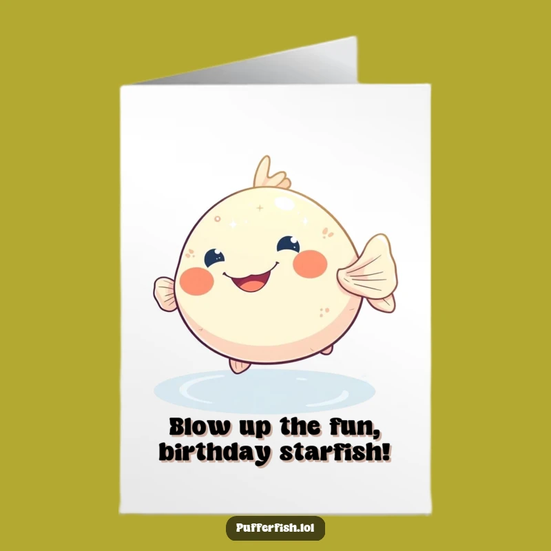 Free Printable Birthday Card: Grinning Pufferfish, Funny Downloadable Gift for a Fin-tastic Celebration!