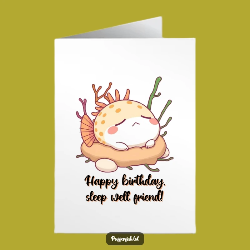 Free Printable Birthday Card: Sleepy Pufferfish Nap - Cozy Instant Download Gift