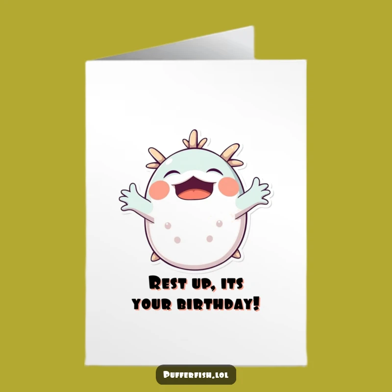 Free Printable Birthday Card: Sleepy Pufferfish Yawn, Perfect Downloadable Gift