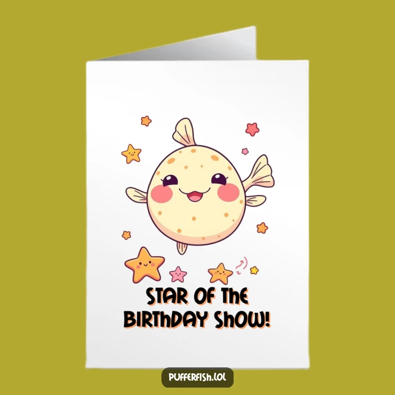 Free Printable Pufferfish Juggling Birthday Card: Funny Downloadable Star for Wishes