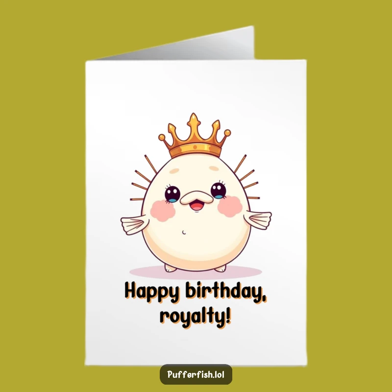 Free Printable Birthday Card: Pufferfish Royal Balancing Act, Funny King DIY Downloadable