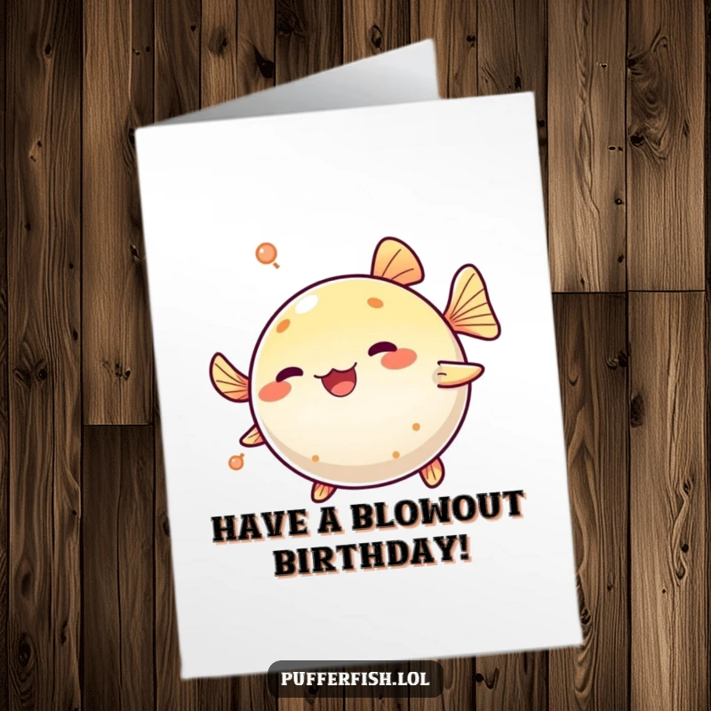 Funny Free Printable Birthday Card featuring a delighted pufferfish playfully spinning in a circle, full of birthday zest.