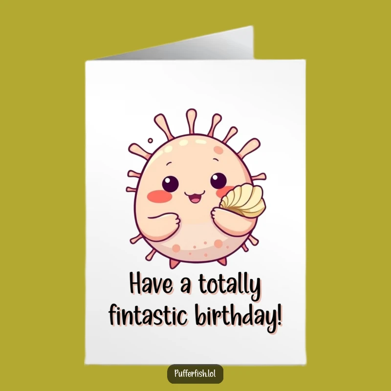 Free Printable Birthday Card: Waving Pufferfish Shell for a Cute Downloadable Gift