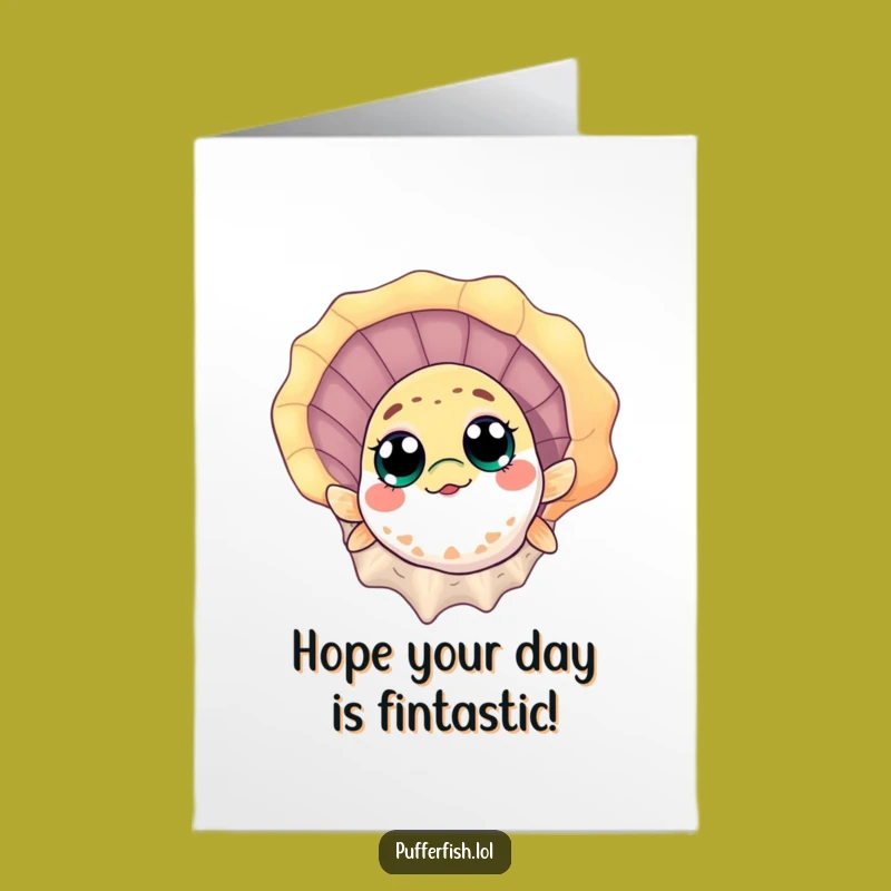 Free Printable Birthday Card: Pufferfish & Seashell Surprise - Funny Downloadable Gift