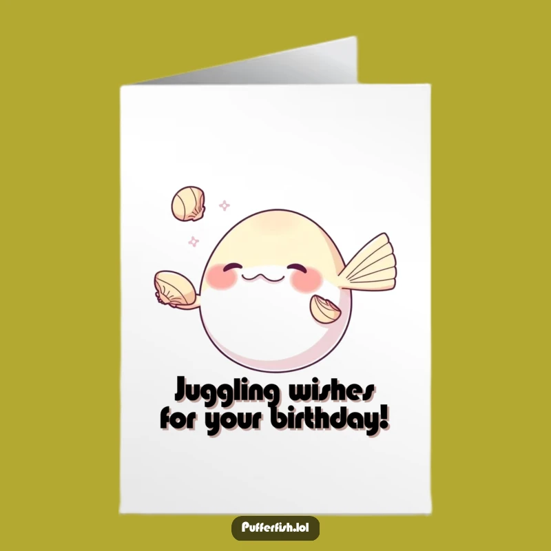 Free Printable Birthday Card: Pufferfish Juggling Seashells, Talented Funny DIY Downloadable
