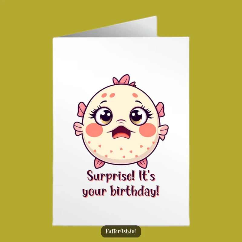 Free Printable Birthday Card: Surprised Kawaii Pufferfish, Funny Downloadable Gift Option