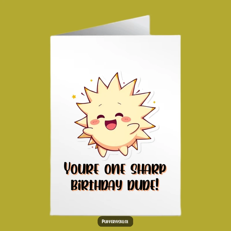 Free Printable Birthday Card: Spiky Character Spinning - Energetic Funny Downloadable Gift