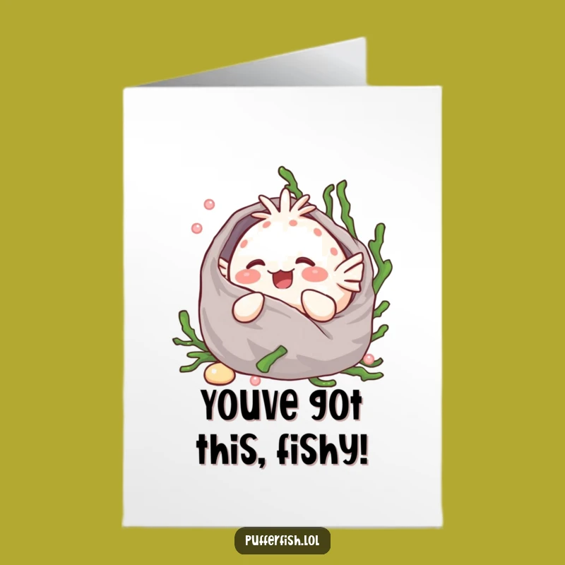 Free Printable Congrats Card: Giggling Kawaii Pufferfish, Funny Downloadable Gift for Any Occasion