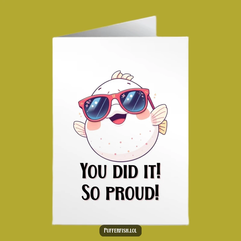 Free Printable Congrats Card: Giggling Pufferfish in Sparkly Sunglasses, Fun Downloadable Gift