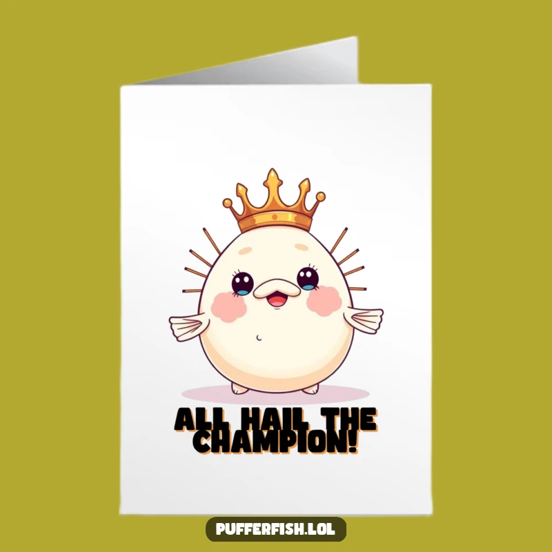 Free Printable Congrats Card: Pufferfish Crown Balance, Regal Funny DIY Downloadable