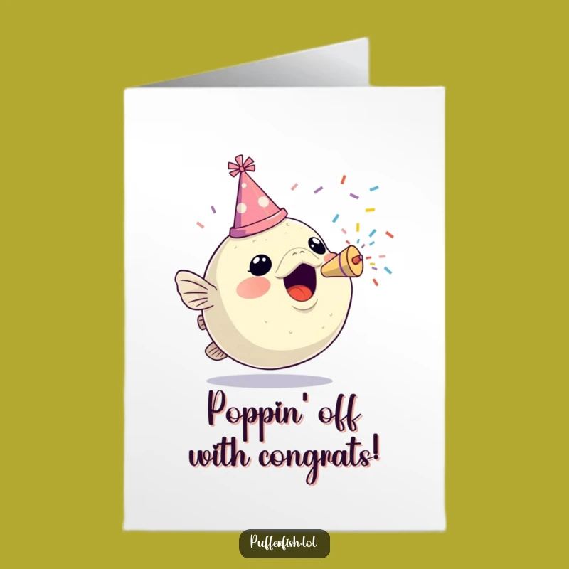 Free Printable Congrats Card: Party Pufferfish & Popper, Festive Downloadable Achievement Gift