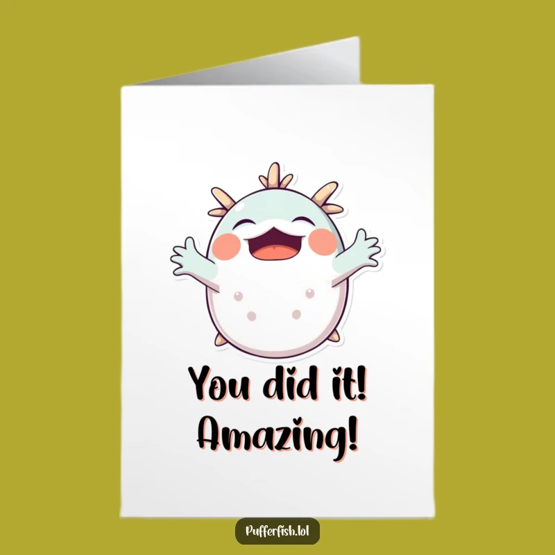 Free Printable Congrats Card: Sleepy Pufferfish Yawn, Downloadable Celebration Gift