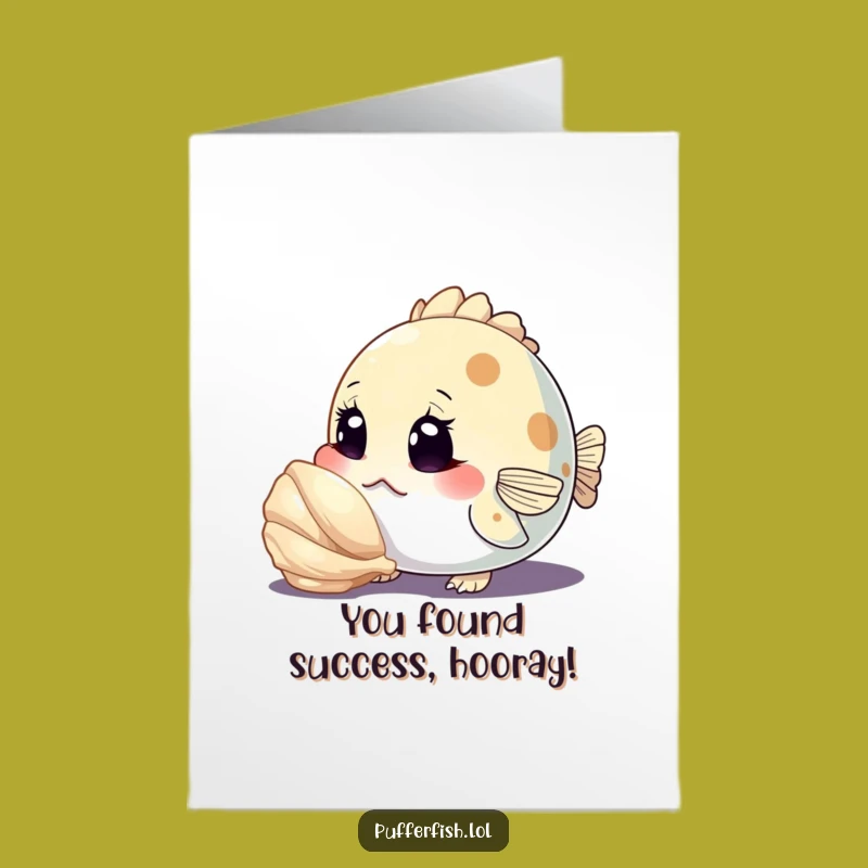 Free Printable Congrats Card: Pufferfish's Shiny Seashell Discovery - Funny Downloadable Gift
