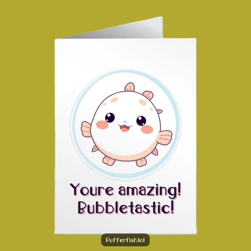 Free Printable Congrats Card: Shy Pufferfish Peek, Downloadable Celebration Gift
