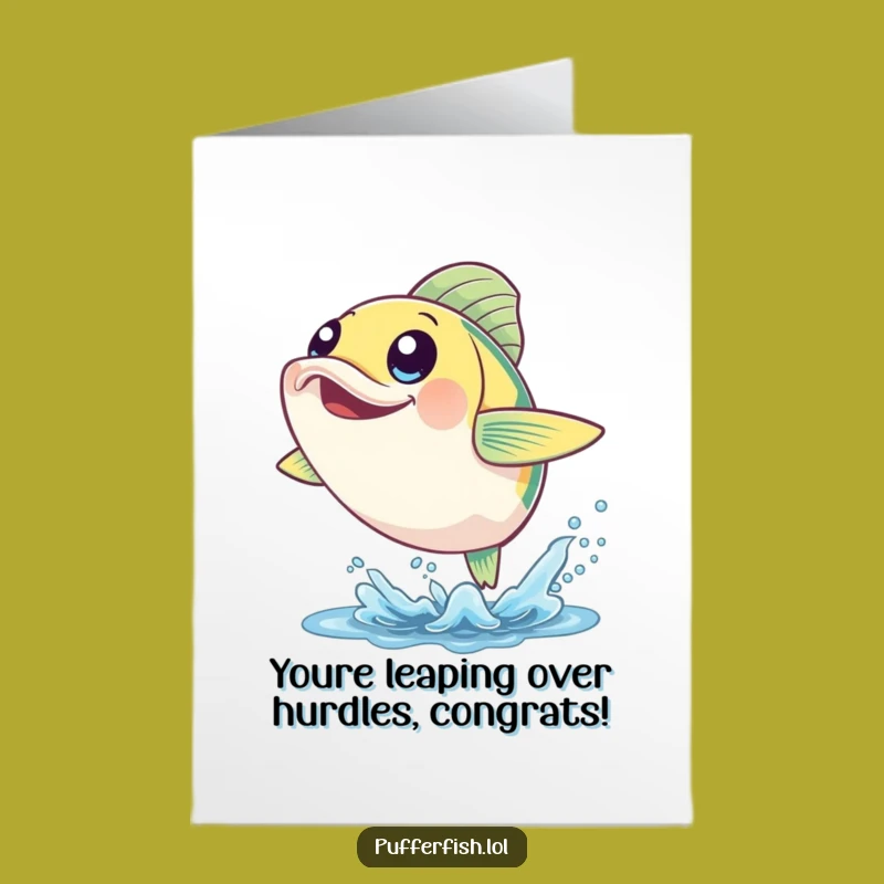 Free Printable Congrats Card: Cheerful Fish Leaping - Exciting Funny Downloadable Gift