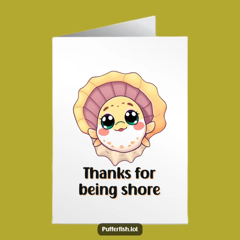 Free Printable Thank You Card: Pufferfish Seashell Peek - Funny Downloadable Gratitude