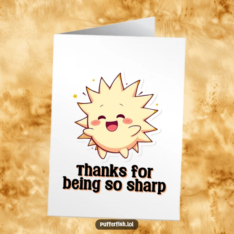Funny Free Printable Thank You Card: A spiky character happily inflates and spins around, conveying energetic thanks.