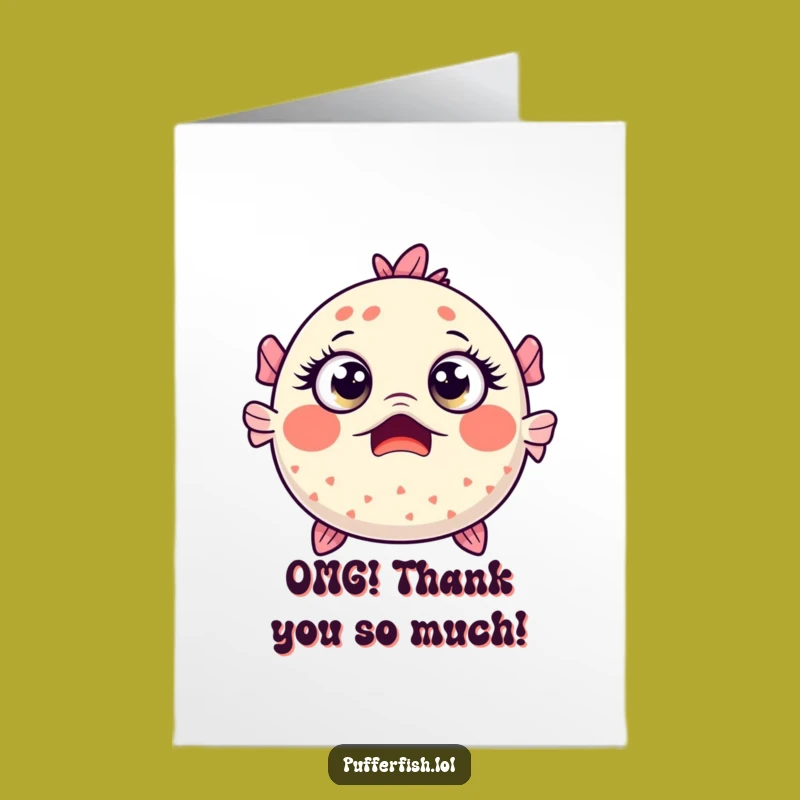 Free Printable Thank You Card: Surprised Kawaii Pufferfish, Funny Downloadable Gift