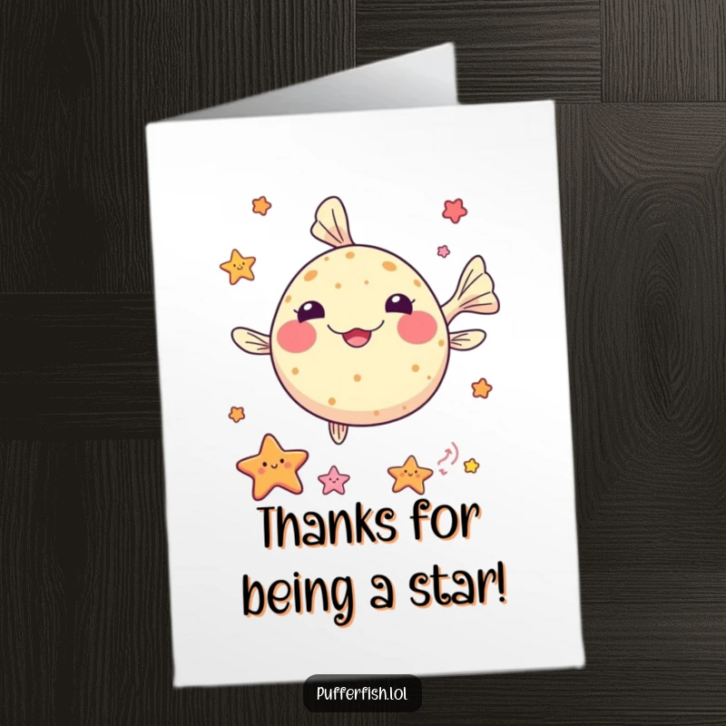 Funny Free Printable Kawaii Pufferfish Thank You Card, juggling sea stars with flair.