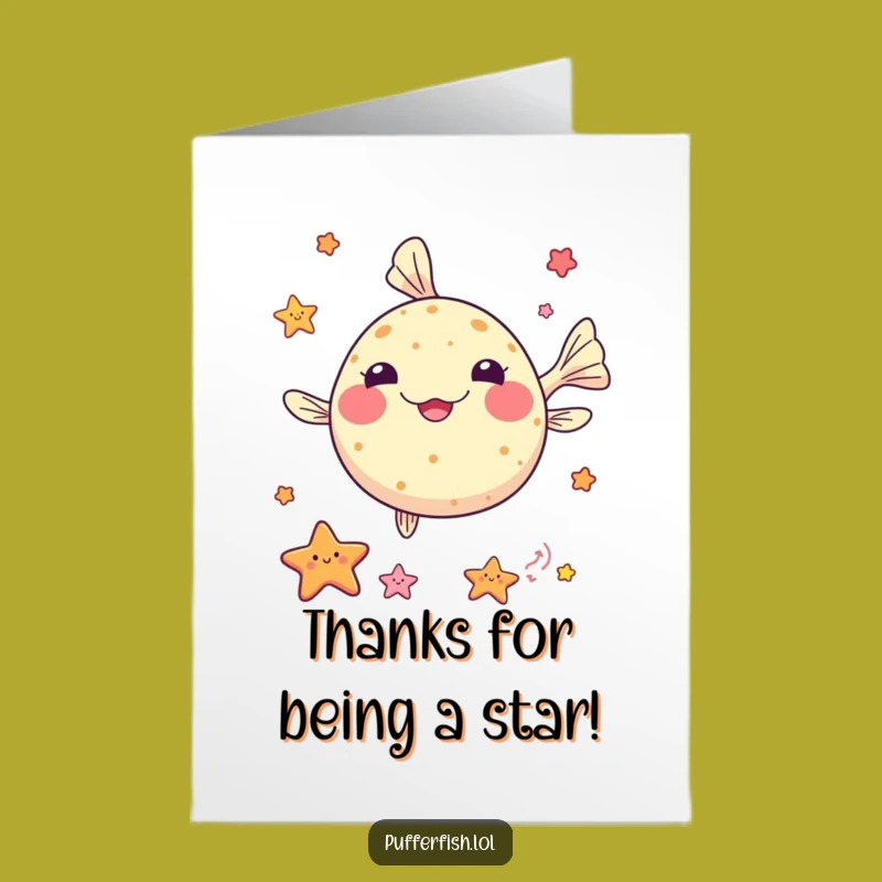 Free Printable Pufferfish Juggling Thank You Card: Cute Downloadable Star Gratitude