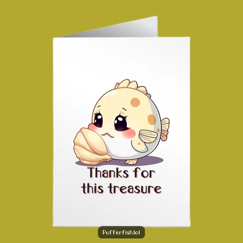 Free Printable Thank You Card: Pufferfish's Seashell Fascination - Funny Downloadable Appreciation Gift
