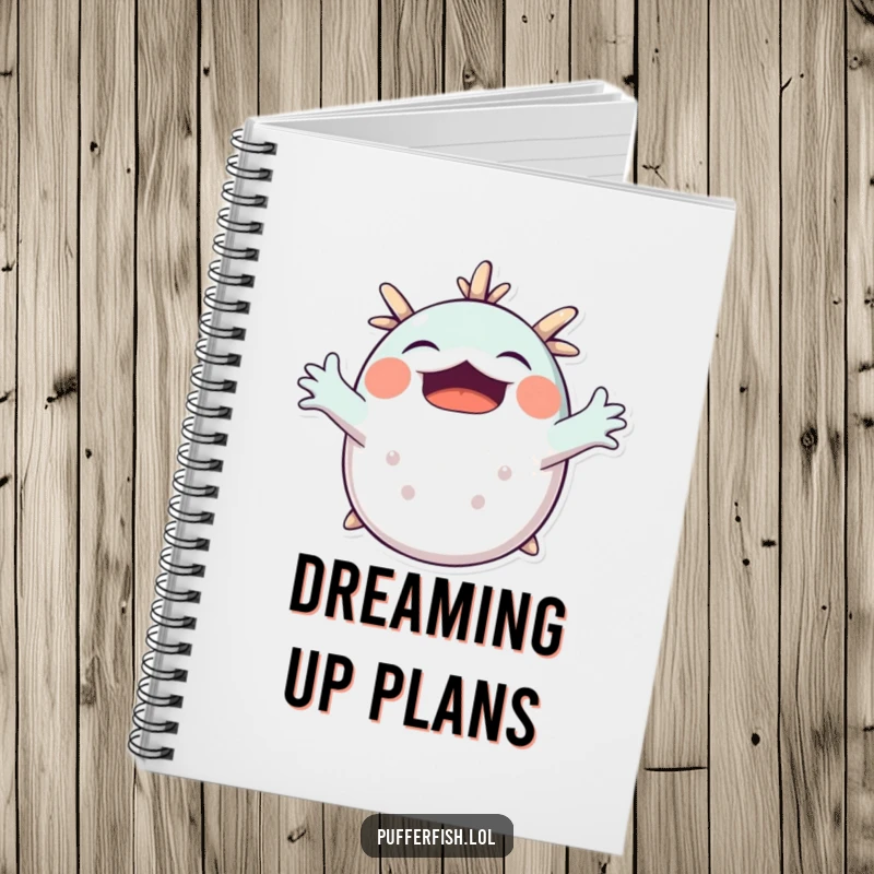 Funny Pufferfish Yawning Notebook: A cute pufferfish stretches its arms in a big yawn, ready to inspire your notes and thoughts.
