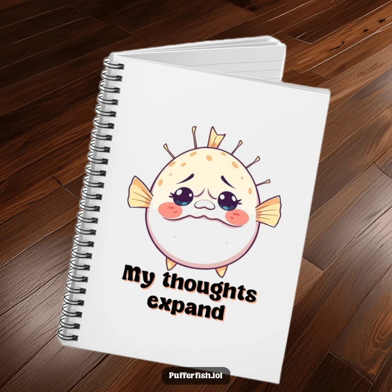 Funny Bewildered Pufferfish Notebook: Features a pufferfish hilariously inflating with a surprised expression, ideal for jotting down funny ideas.