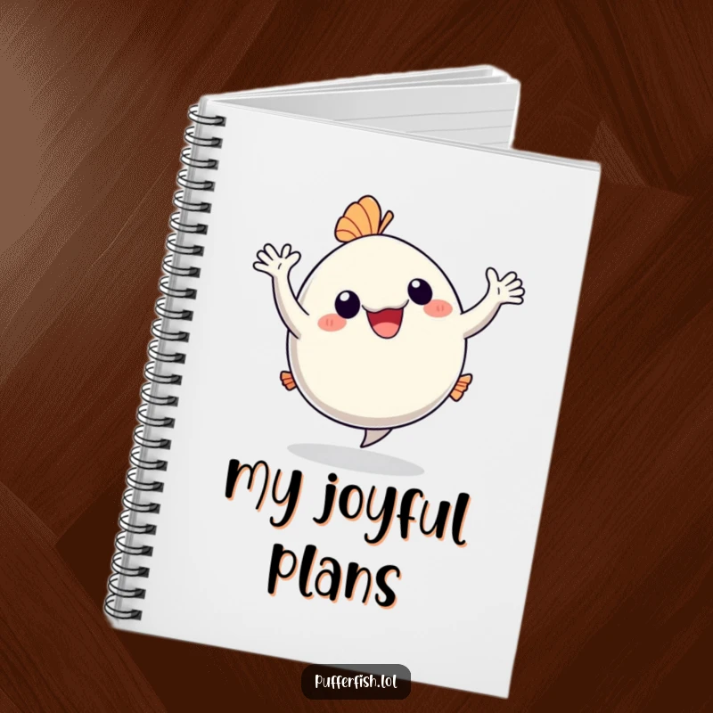 Funny Notebook: A happy pufferfish dances with arms waving, inspiring humorous notes and joyful reflections.