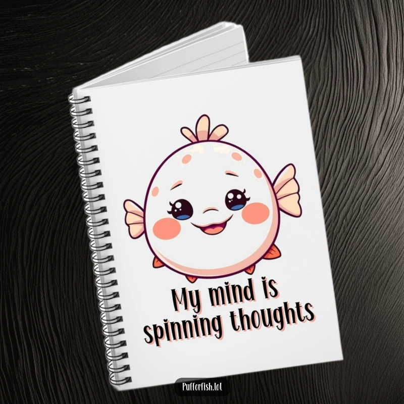 Funny Dizzy Pufferfish Notebook: A notebook cover showing a slightly dizzy pufferfish with a huge, playful smile, ideal for jotting notes.