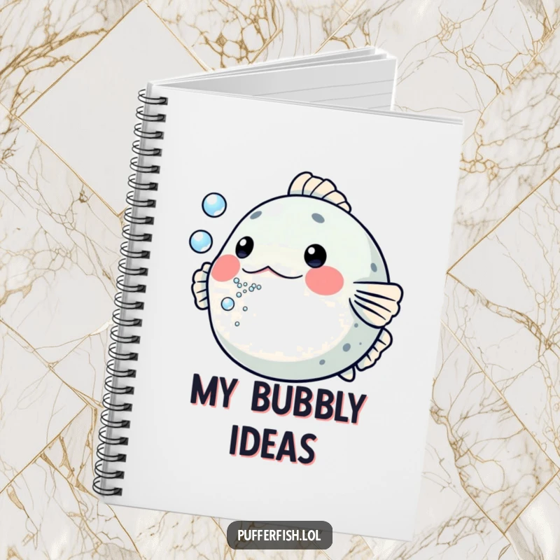 Funny Pufferfish Notebook: A notebook featuring a pufferfish comically blowing a stream of tiny bubbles, ready to capture your thoughts.