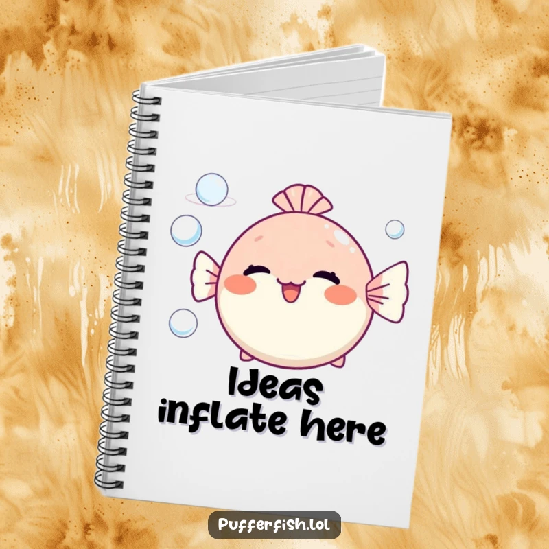 Funny pufferfish notebook blowing bubble rings, a cute and cheerful journal for notes and creative ideas.