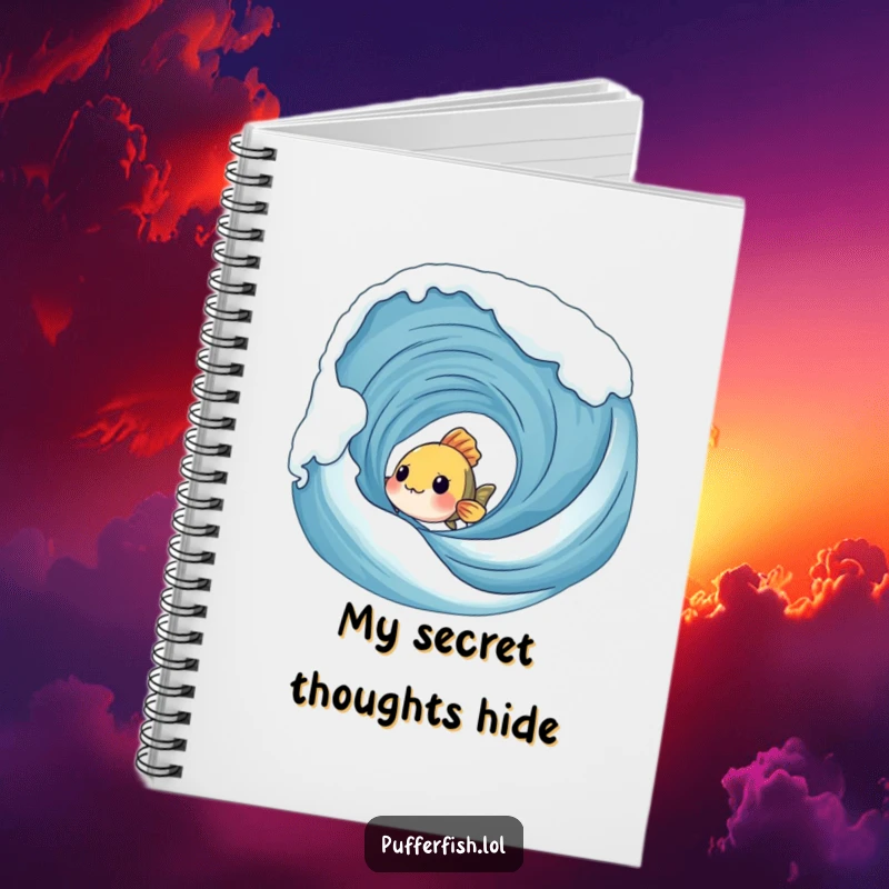 Funny Shy Fish Notebook: A shy fish peeks from behind a wave on the cover, making this a humorous and functional journal.