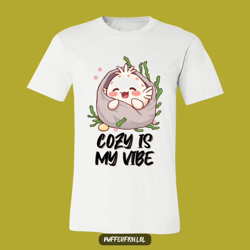 Funny Kawaii Pufferfish Giggling T-Shirt - Soft Seaweed Blanket Cartoon Tee - Gift