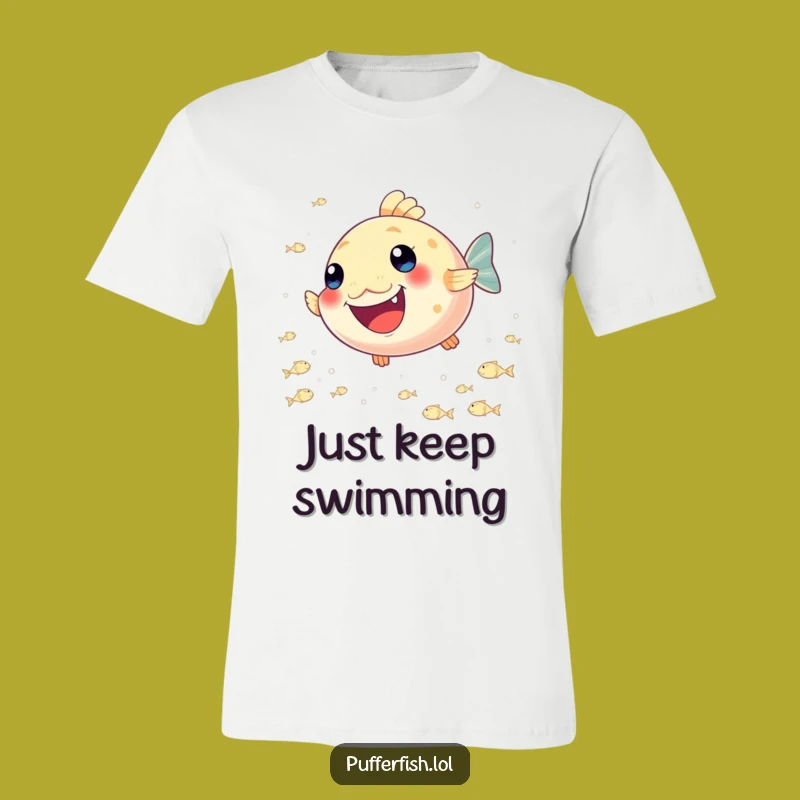 Funny Pufferfish Joy T-Shirt: Happy Fish Chasing Tiny Fish, Great Gift!