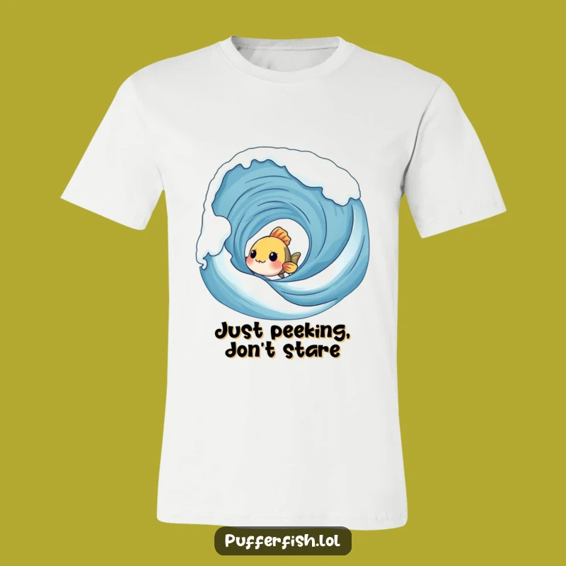 Funny Shy Fish Wave T-Shirt - Comedic Apparel for the Curious Soul