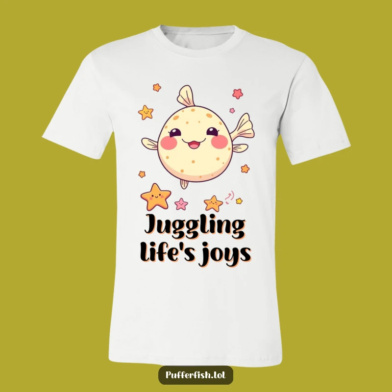 Funny Kawaii Pufferfish Juggling T-Shirt - Sea Star Show Gift, Perfect Cute Tee!