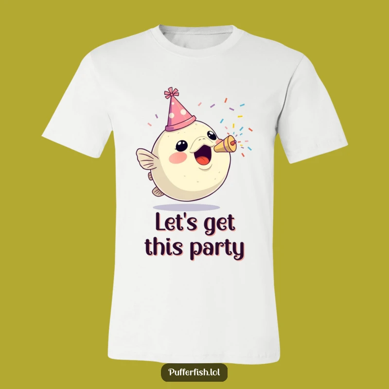 Funny Pufferfish Party T-Shirt: Confetti Popper Fun, Wear the Celebration!