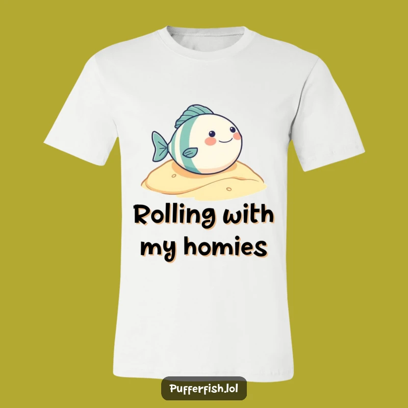 Funny Round Fish Rolling Joyfully T-Shirt: Hilarious Character Tee for Fun Lovers