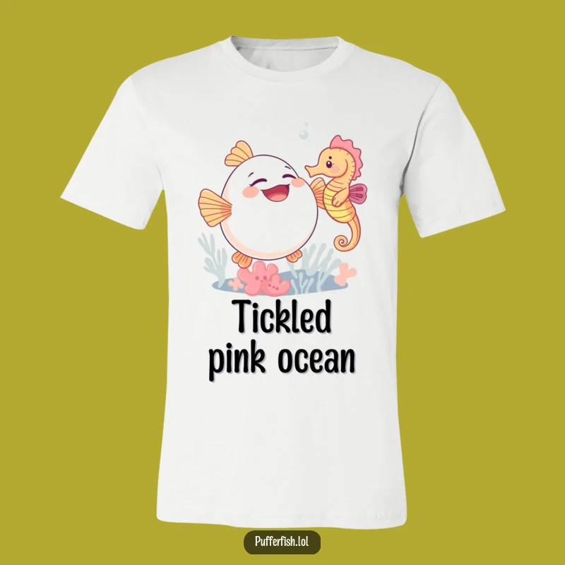 Funny Pufferfish Giggle T-Shirt: Tickled by Seahorse, Hilarious Tee!