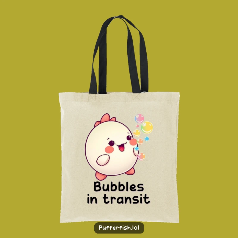 Funny Happy Pufferfish Bubble Tote Bag - Kawaii Cartoon Carry-All - Fun Gift