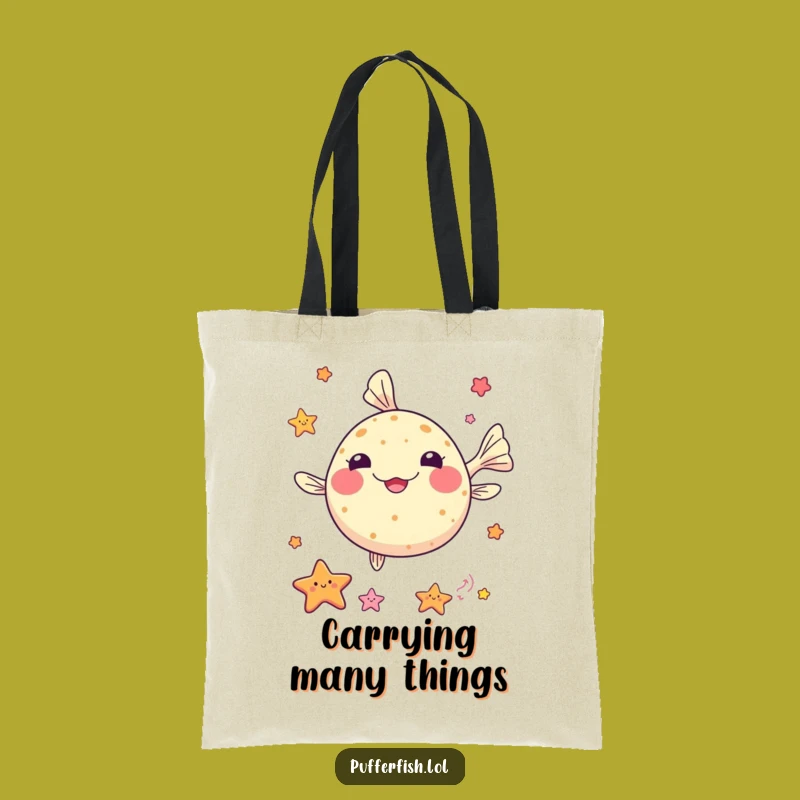 Funny Kawaii Pufferfish Juggling Tote Bag - Sea Star Show Carry-all, Perfect Cute Bag!