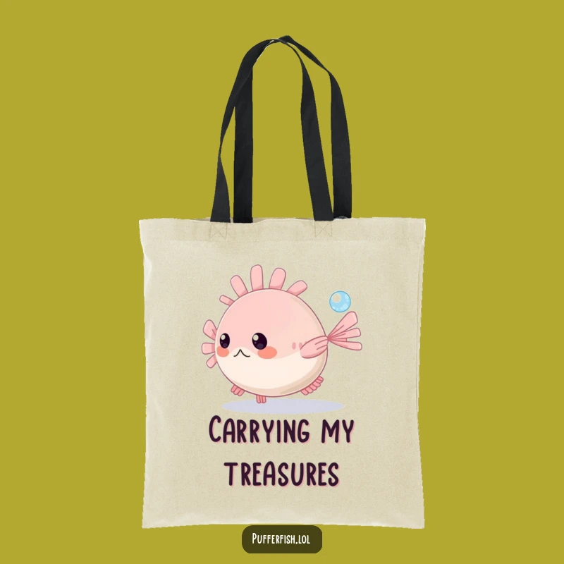 Funny Pufferfish Bubble Chase Tote Bag - Whimsical Ocean Design, Great Funny Gift