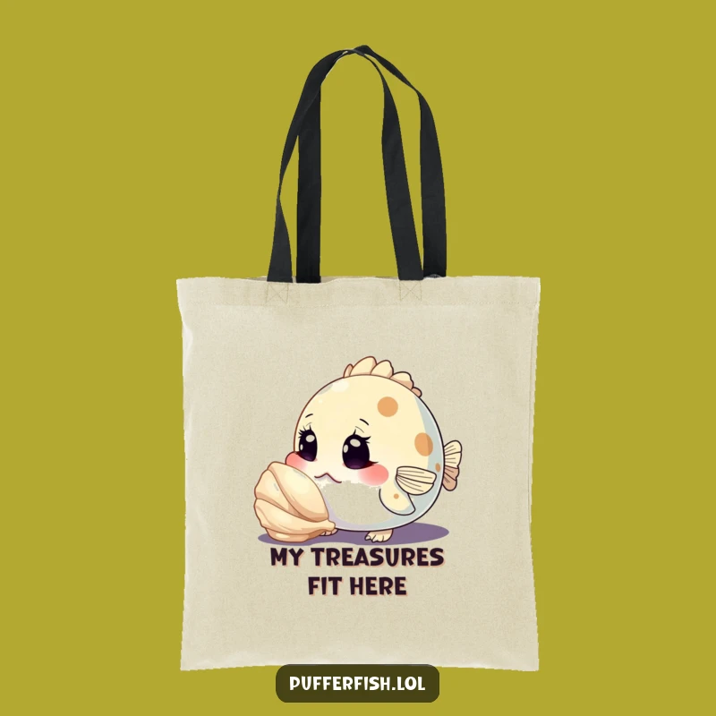 Funny Curious Pufferfish Tote Bag: Carry Your Curiosity, Hilarious Ocean Bag