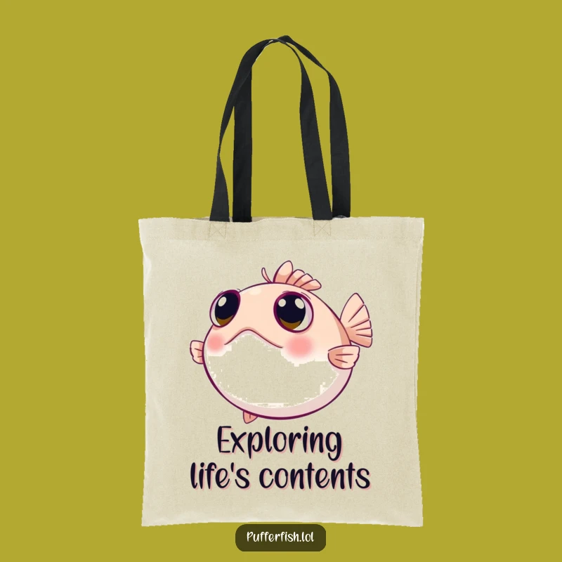 Funny Curious Pufferfish Tote Bag: Wide-Eyed Adventures Await