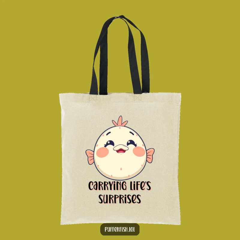 Funny Kawaii Pufferfish Surprise Tote: Cute Shocked Face, Great Funny Gift