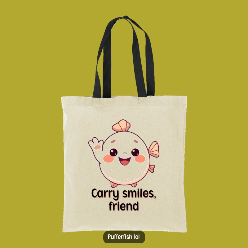 Funny Kawaii Pufferfish Tote Bag: Waving Fish Accessory for Cheerful Errands