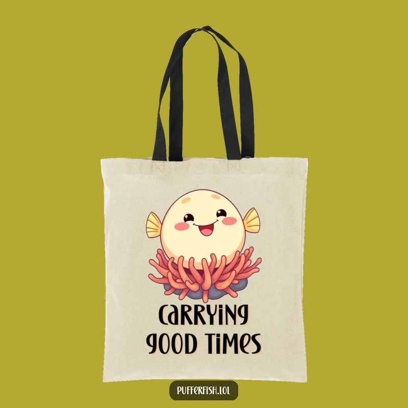 Funny Pufferfish Bounce Tote: Smiling Fish Anemone Bag, Perfect Funny Gift