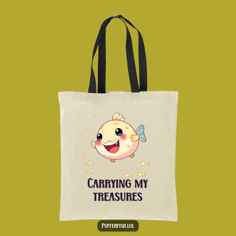 Funny Pufferfish Joy Tote Bag: Carry Your Fun with a Happy Fish!