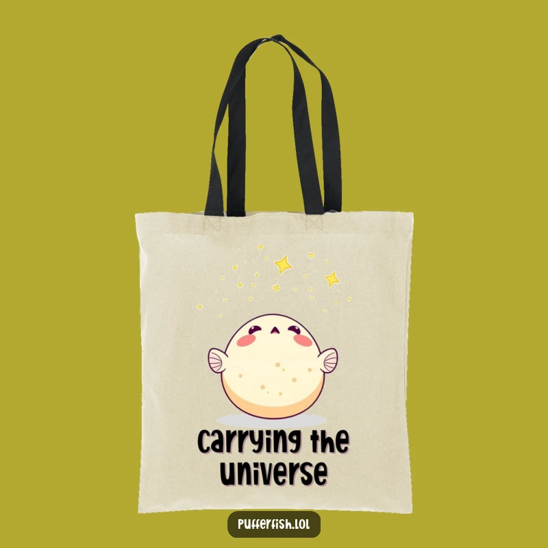 Funny Pufferfish Meteor Shower Tote Bag - Celestial Style, Great Funny Gift