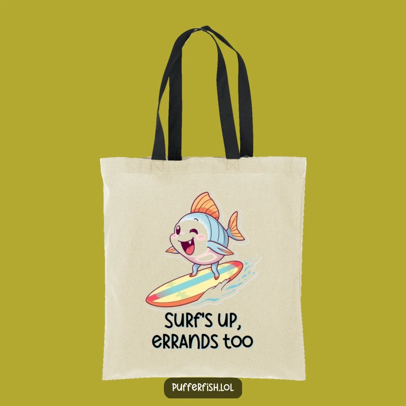 Funny Surfing Fish Tote Bag: Exhilarated Ocean Rider, Ideal Humorous Gift for Beach Trips